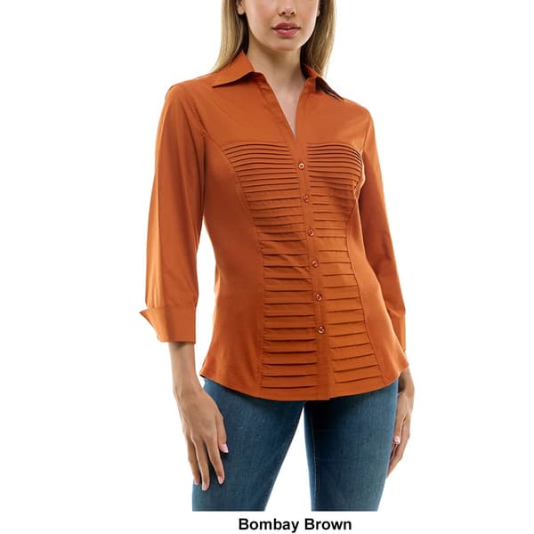 Womens Zac &amp; Rachel 3/4 Sleeve Rib Inserts Casual Button Down