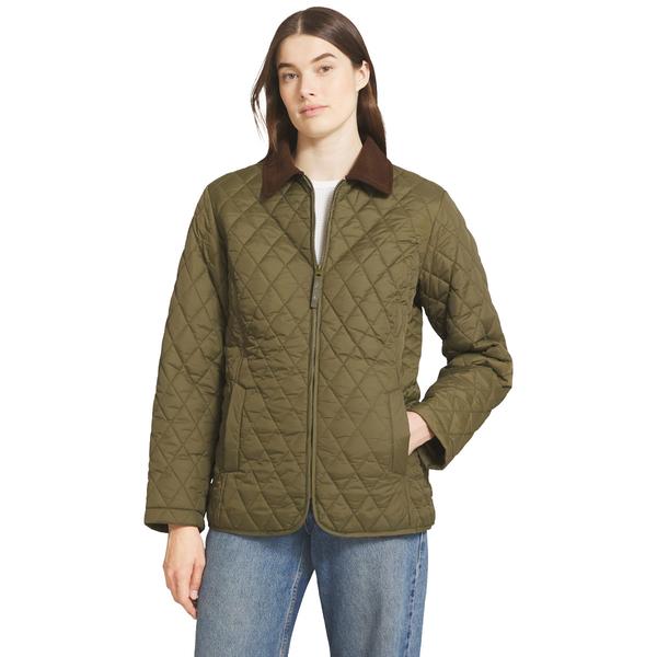 Womens LANDS’ END® Corduroy Collar Zip-Front Quilted Jacket - image 