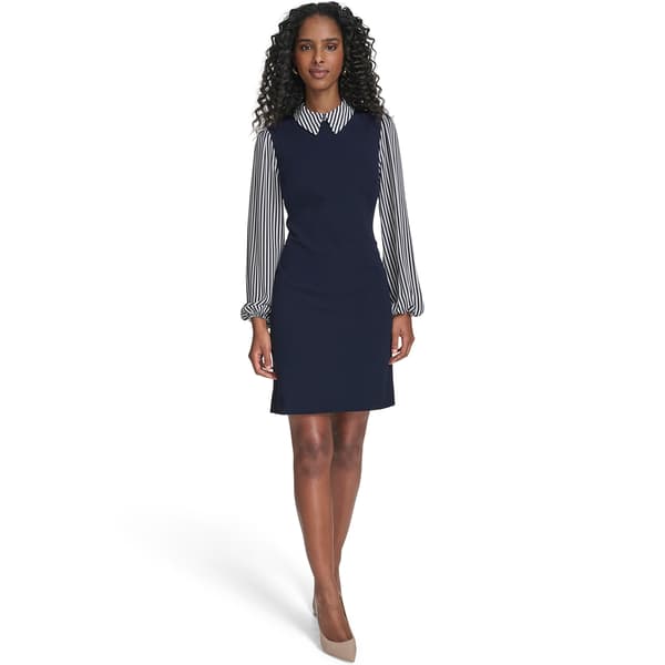 Womens Tommy Hilfiger Long Sleeve Stripe Two In One Sheath Dress