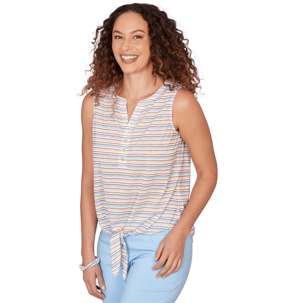 Womens Hearts of Palm Cool & Collected Sleeveless Stripe Blouse