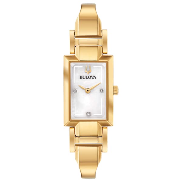 Womens Bulova Gold-Tone Stainless Diamond MOP Dial Watch - 97P141 - image 