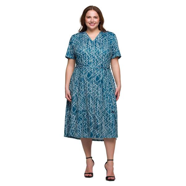Plus Size 24/7 Comfort Apparel Teal Tie Waist Midi Dress - image 