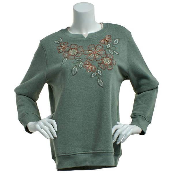 Plus Size Hasting & Smith Large Floral Studded Fleece Sweatshirt - image 