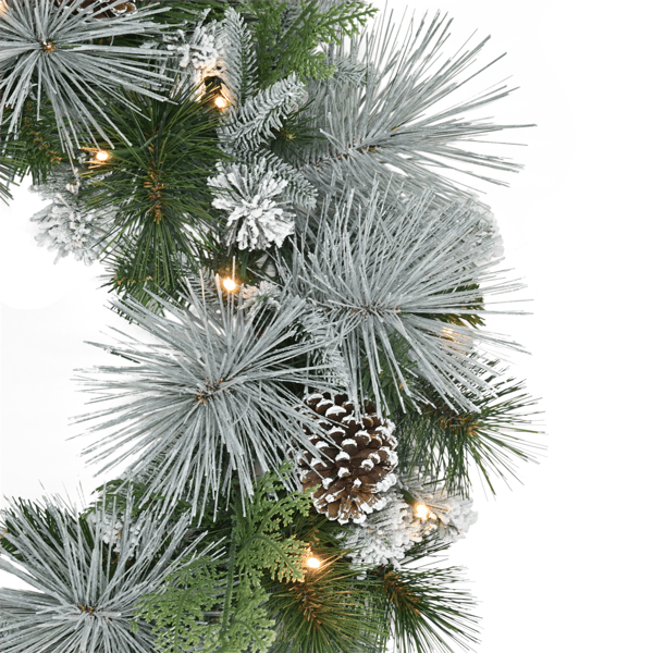 Puleo International Pre-Lit Flocked Wreath with Pinecones
