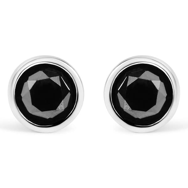 Haus of Brilliance Silver 1 1/2ctw. Black Diamond Stud Earrings
