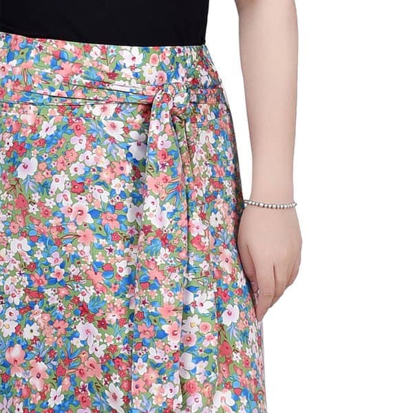 Womens NY Collection Pull On Side Tie Skirt - Floral Blue/Pink