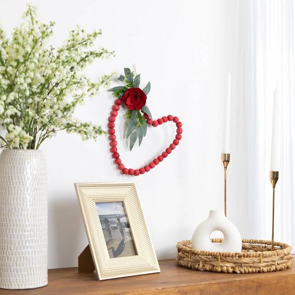 Northlight Seasonal Wooden Bead Heart with Rose Wall Décor