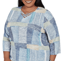 Plus Size Alfred Dunner Ann Arbor Geometric Patchwork Blouse