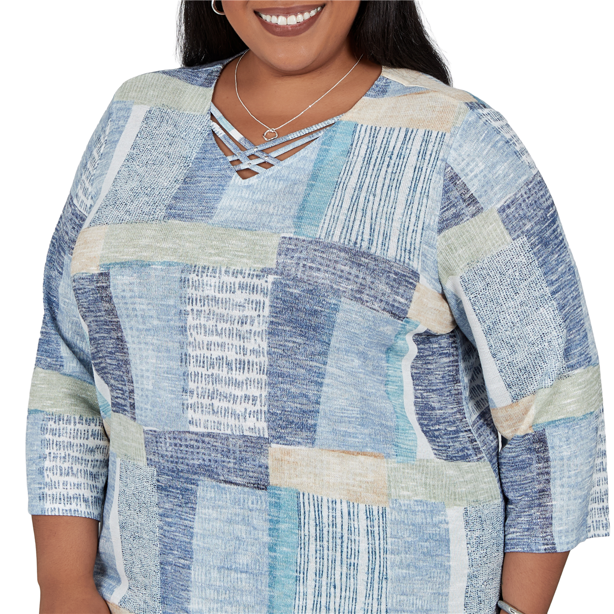 Plus Size Alfred Dunner Ann Arbor Geometric Patchwork Blouse