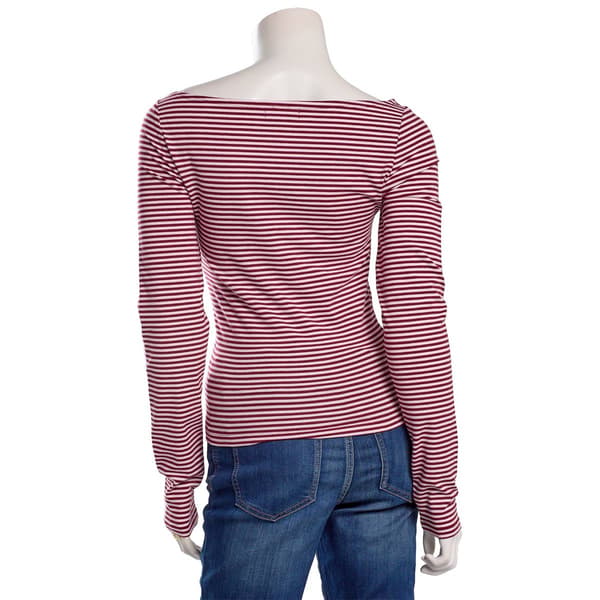 Juniors No Comment Long Sleeve Stripe Boat Neck New York Top