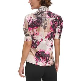 Womens DKNY Puff Elbow Sleeve Floral Blouse