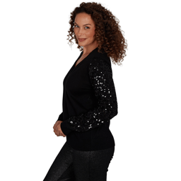 Petite Emaline Lavender Revelry Sequin Sleeve V-Neck Sweater