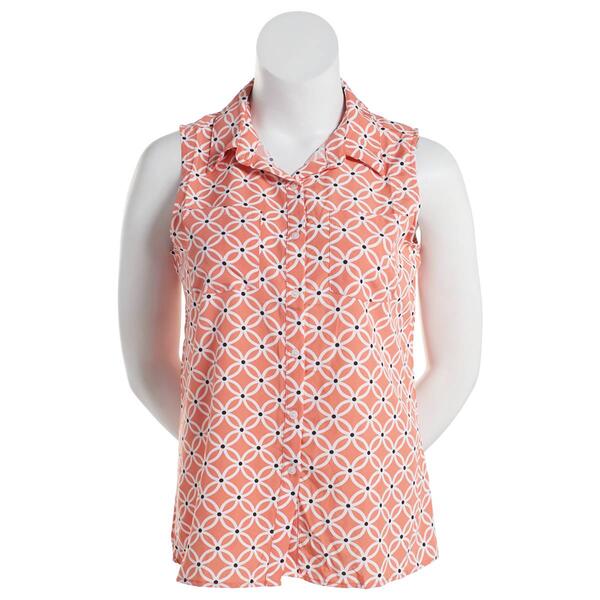 Plus Size Notations Sleeveless Lattice Casual Button Down - image 