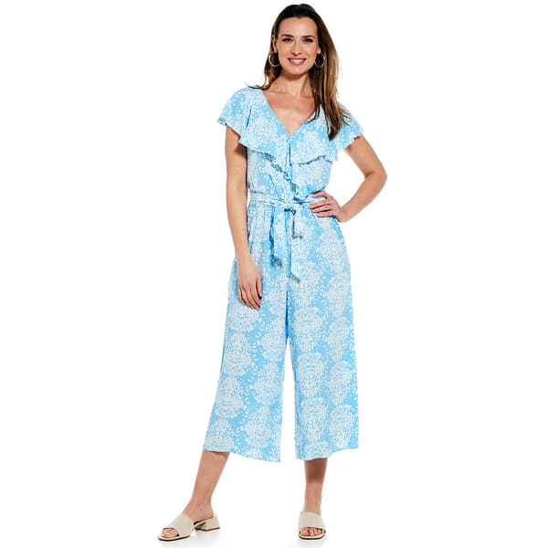 Womens Luxology Ruffle Print Challis Jumpsuit