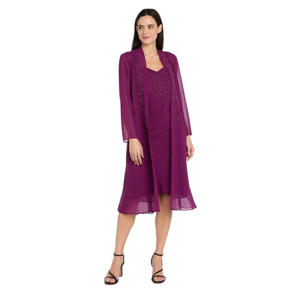 Womens R&M Richards 2 Piece Duster Georgette Beaded Trim Jacket