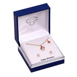 Gold-Tone Cubic Zirconia Ladybug Necklace & Round Earrings Set