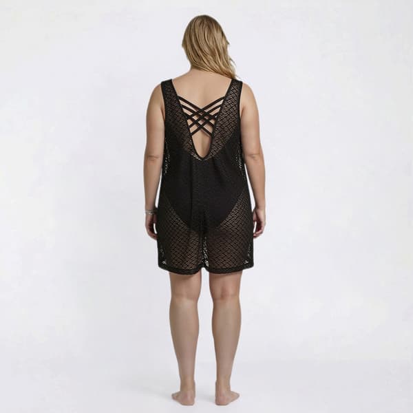 Plus Size J Valdi Escala Lattice Back Swim Cover Up Dress