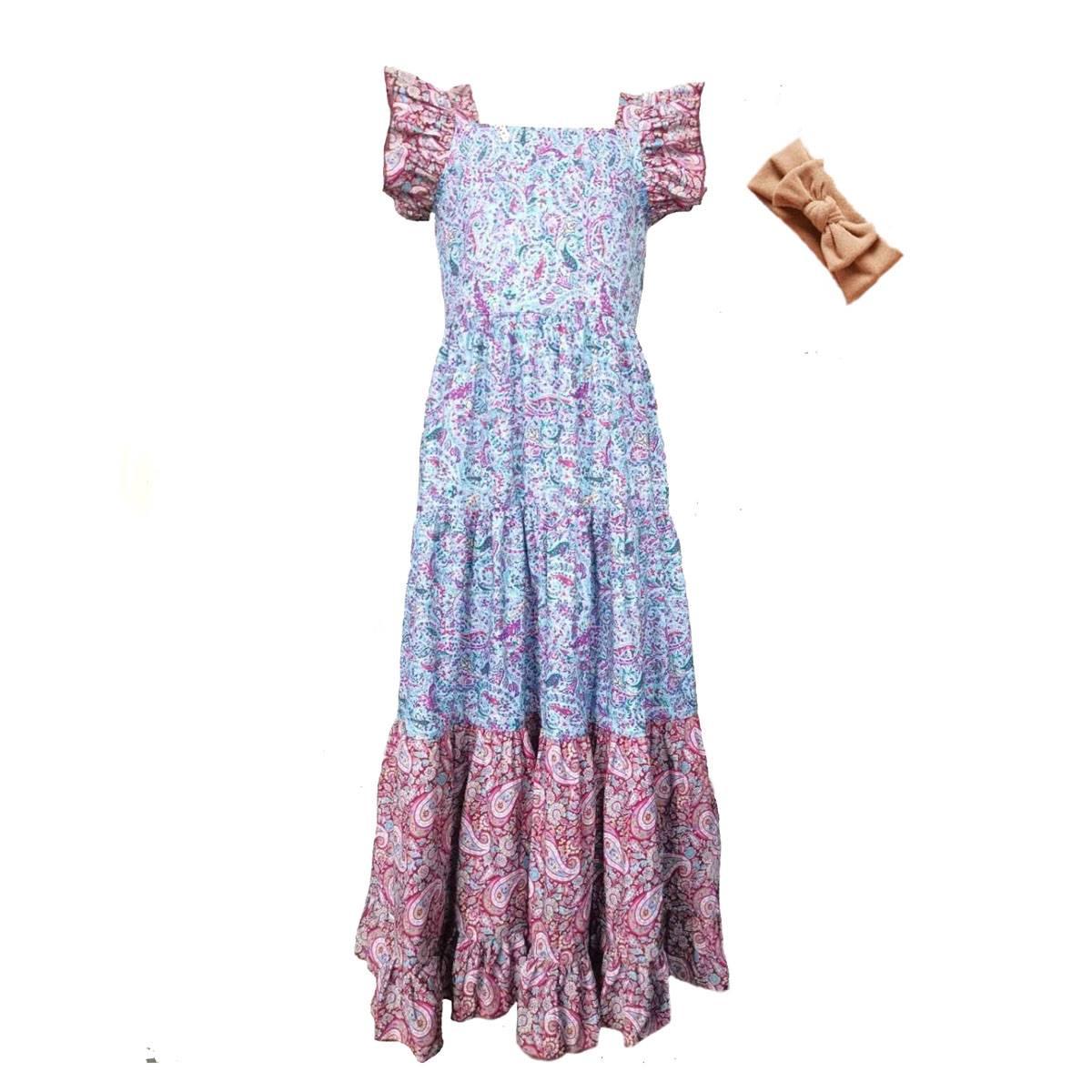 Girls Mi Amore Gigi Paisley Peasant Dress & Headband