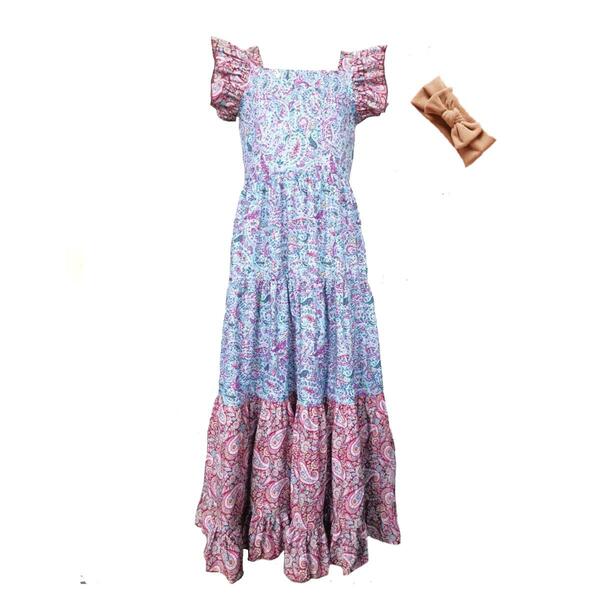 Girls Mi Amore Gigi Paisley Peasant Dress & Headband - image 