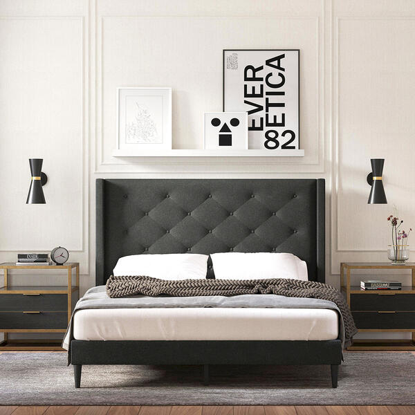 Rize Home Hippe Upholstered Platform Bed Frame w/ Headboard - image 