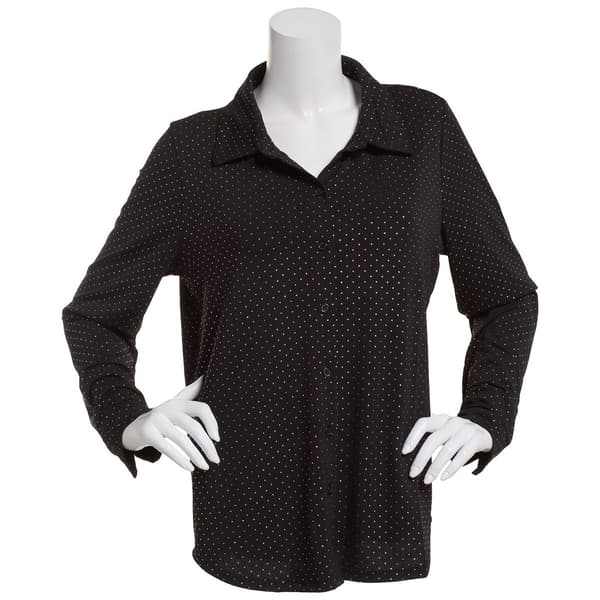 Womens Adriana Papell Allover Rhinestone Button Down Blouse