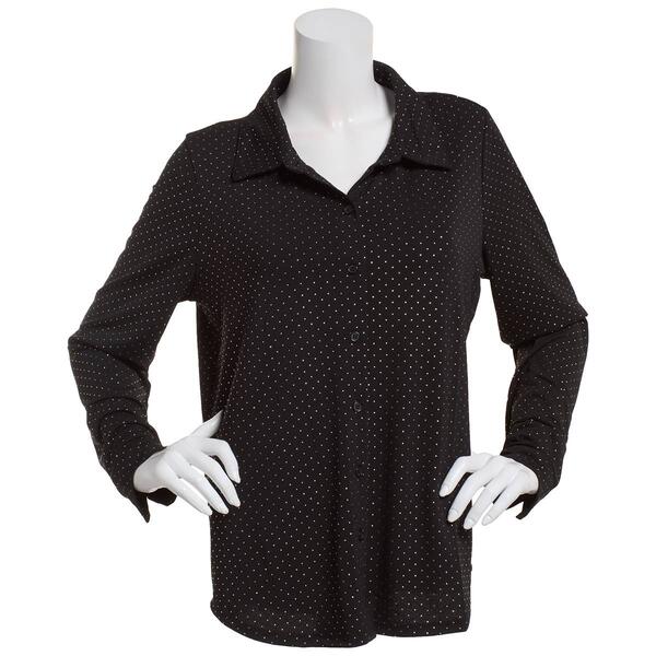 Womens Adriana Papell Allover Rhinestone Button Down Blouse - image 