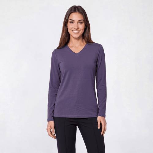 Petite Hasting & Smith Long Sleeve Solid V Neck Tee - image 