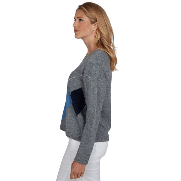 Womens Hearts of Palm Autumn Breeze V Neck Argyle Sweater