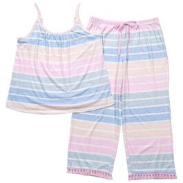 Womens Kensie Brushed Stripe Cami Top Capri Pajama Set