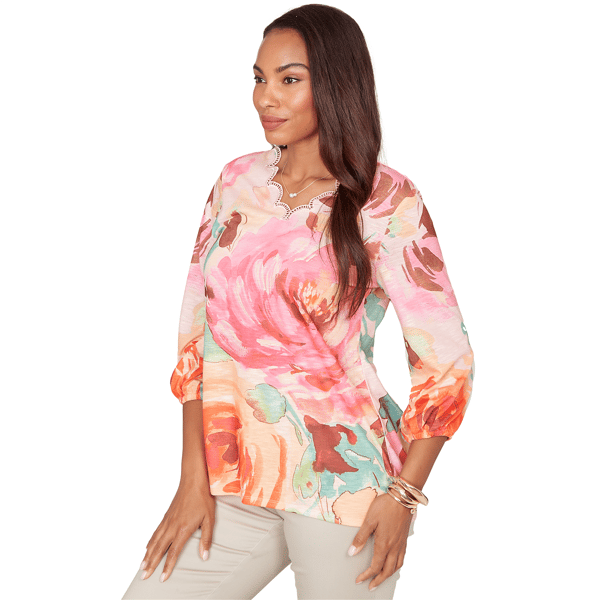 Petite Ruby Rd. Renaissance Romance Scallop Neck Floral Blouse