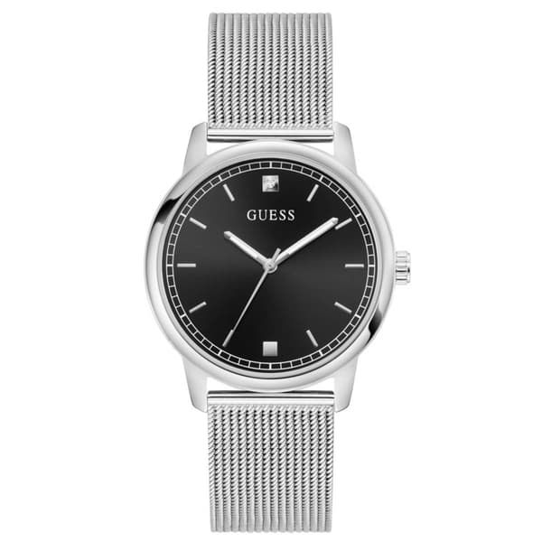 Mens Guess Silver-Tone Black Sunray Dial Watch - GW09746G1