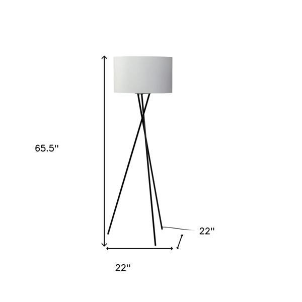 HomeRoots 66in. Black Tripod Floor Lamp With Drum Shade