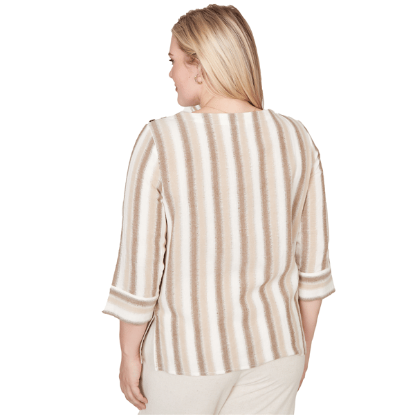 Petite Alfred Dunner Natural Wonder 3/4 Sleeve Stripe Blouse
