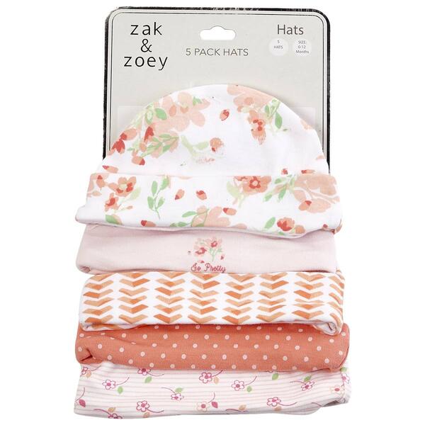 Baby Girl &#40;NB&#41; Zak & Zoey 5pk. Floral Dot Hats - image 
