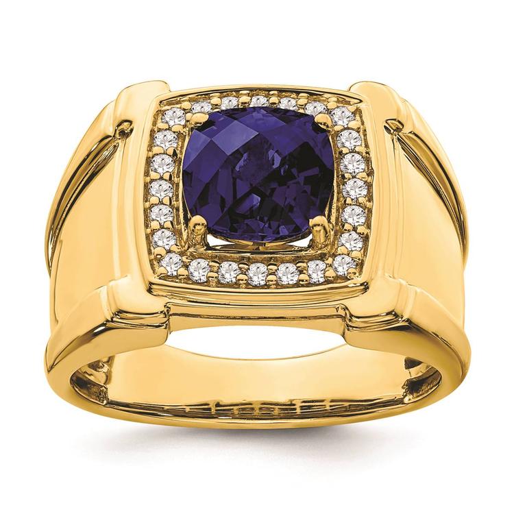Mens Pure Fire 14kt. Gold Lab Grown Diamond & Sapphire Ring