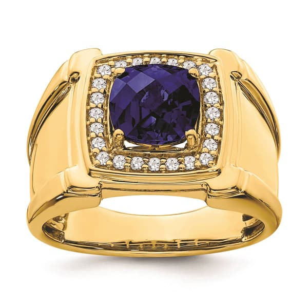Mens Pure Fire 14kt. Gold Lab Grown Diamond & Sapphire Ring