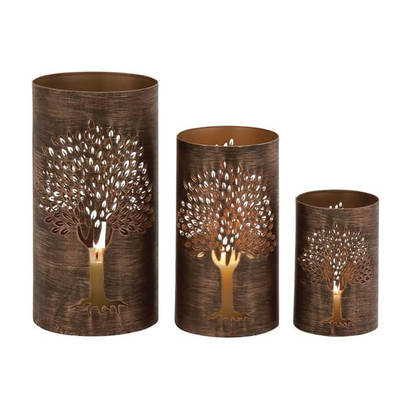 9th & Pike&#40;R&#41; Cylindrical Pierced Metal Candle Holders - Set of 3 - image 
