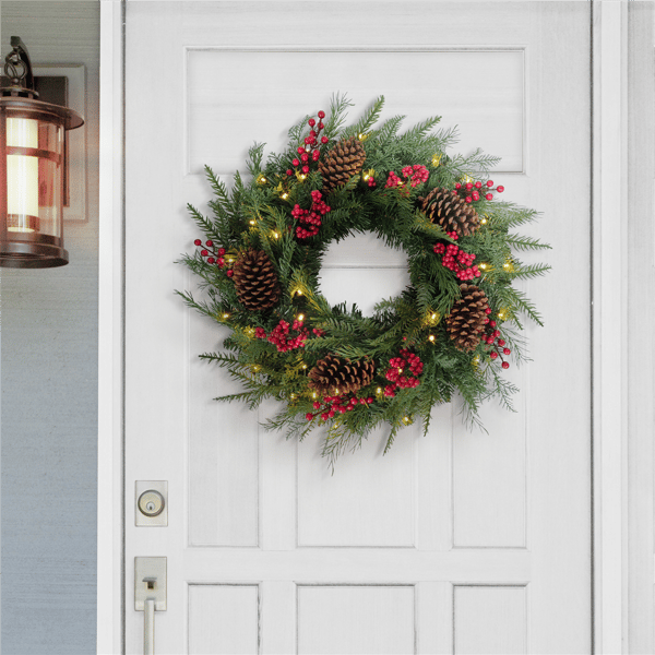 Puleo International Pre-Lit Warm White Adorned Wreath
