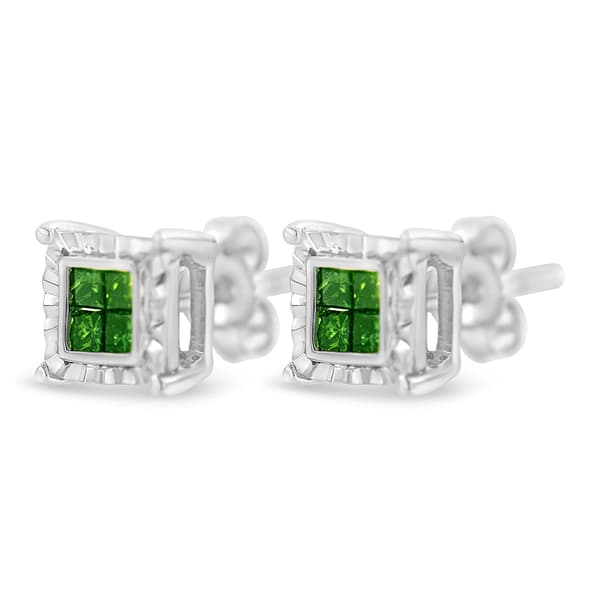 Radiant Rainbow&#8482; 1/2ctw. Green Diamond Quad Stud Earrings