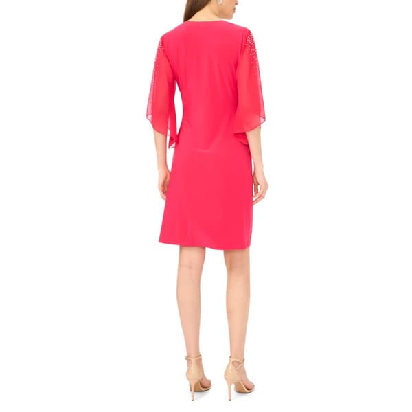 Womens MSK Chiffon Solid Bead Trim A-Line Surplice Dress