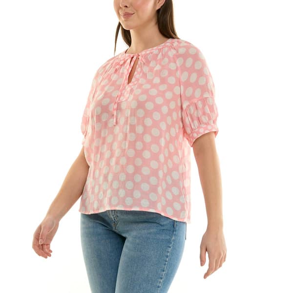 Womens Zac & Rachel Puff Elbow Sleeve Tie Neck Dot Blouse