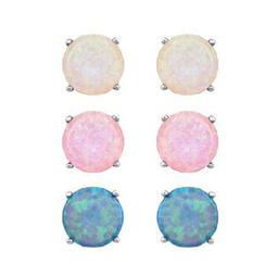 Sterling Silver 3pc. Lab Grown Opal Stud Earrings