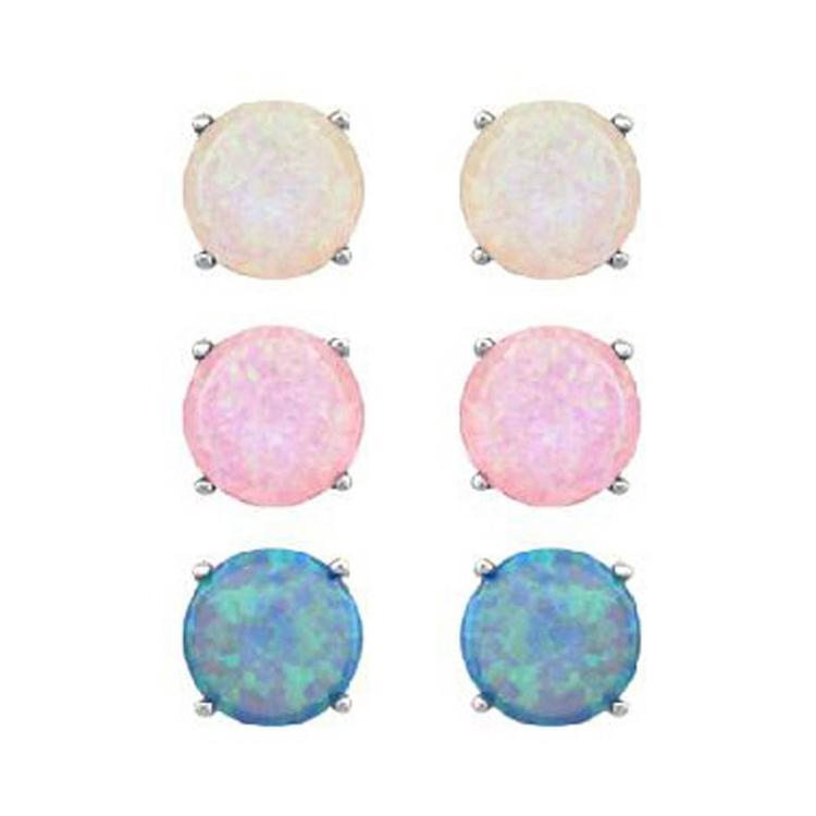 Sterling Silver 3pc. Lab Grown Opal Stud Earrings