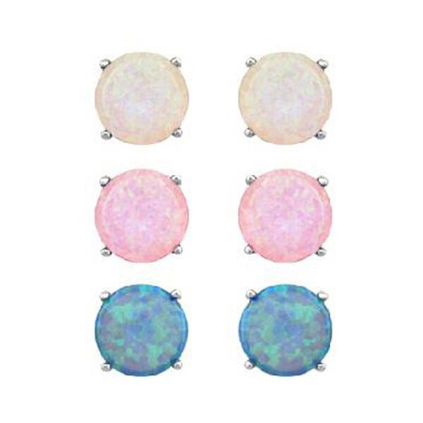 Sterling Silver 3pc. Lab Grown Opal Stud Earrings - image 