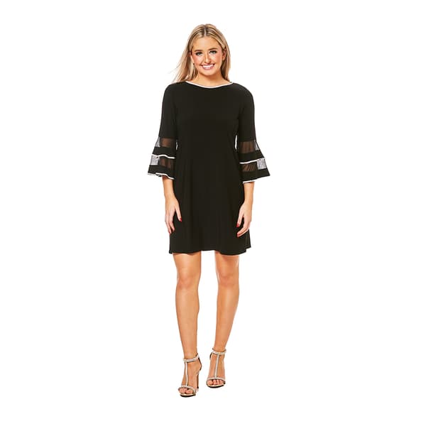 Petite MSK 3/4 Bell Sleeve Rhinestone Trim Shift Dress - image 