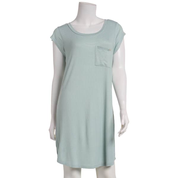 Womens Nicole Miller Short Sleeve Rib Nightshirt w/Pocket