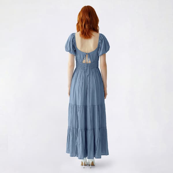 Juniors Trixxi Puff Sleeve Twist Front Smocked Midi Dress
