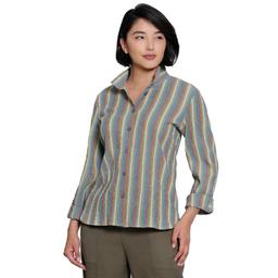 Womens Ali Miles 3/4 Sleeve Textured Yarn Dye Stripe Blouse