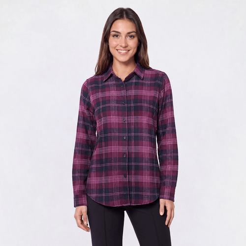 Petite Mountain Ridge Long Sleeve Plaid Flannel - Plum Caspia - image 