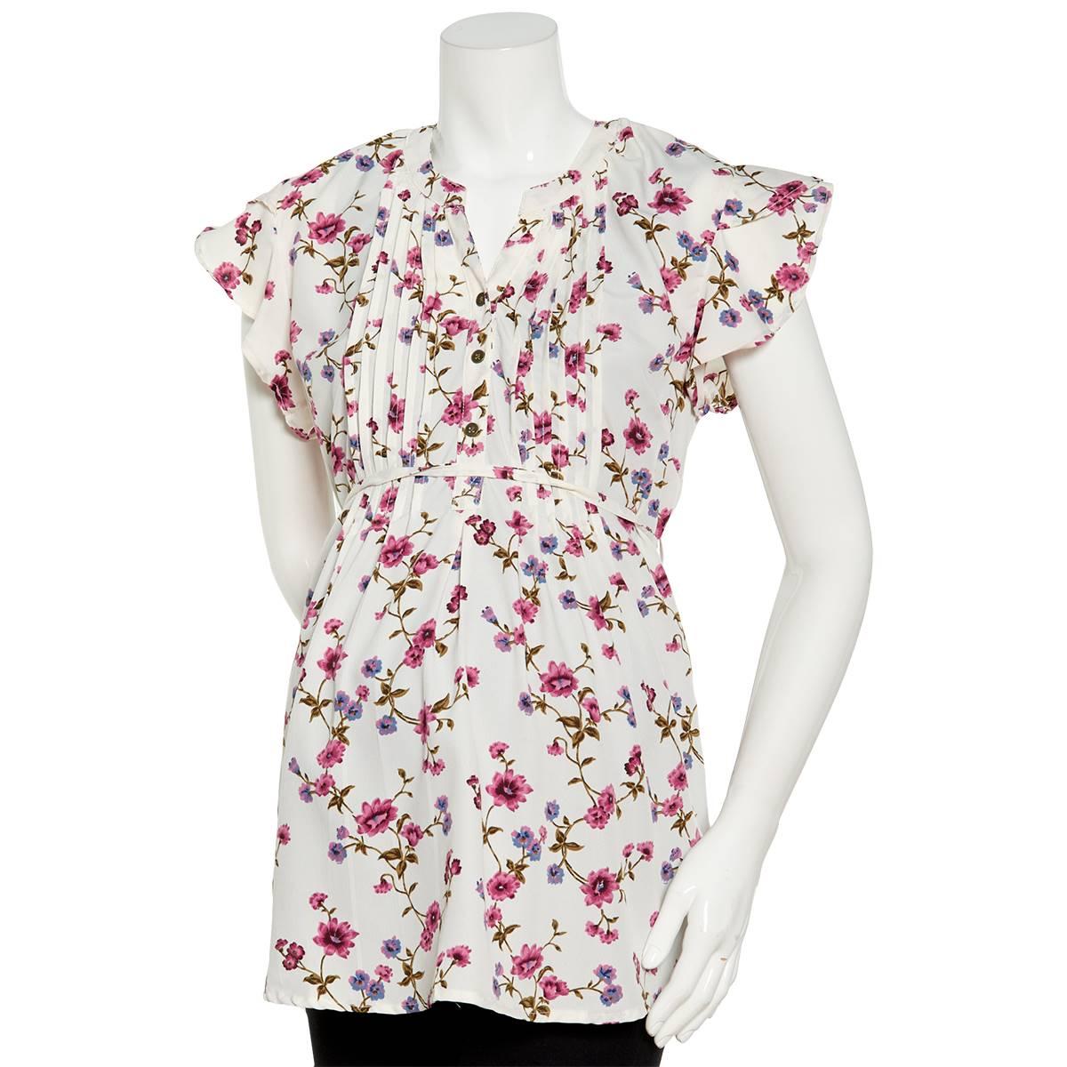 Womens Times Two Flutter Sleeve Floral Tie Waist Maternity...